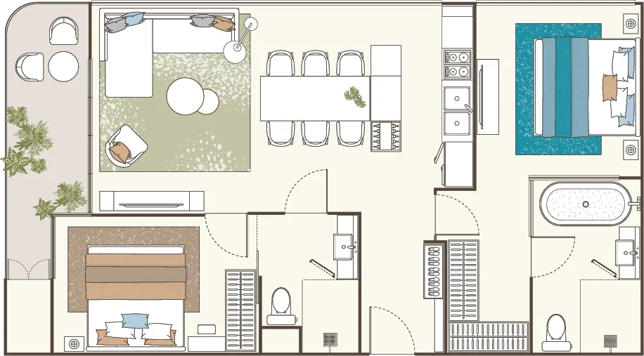 PEYLAA Phuket, Autograph Collection Residences — 2 Bedroom Type CE / CF floor plan